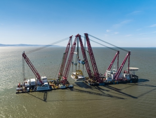 The 5,000 tonne structure being lowered is the second of four “intake” heads being connected to 5 miles of tunnels, which will supply Hinkley Point C’s two nuclear reactors with cooling water.