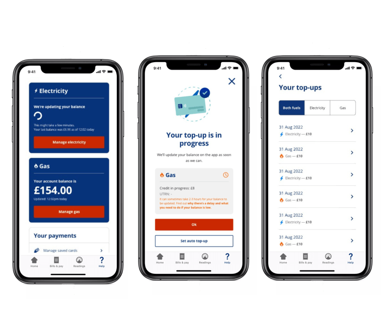 Mobile screenshot of EDF app for PAYG customers 